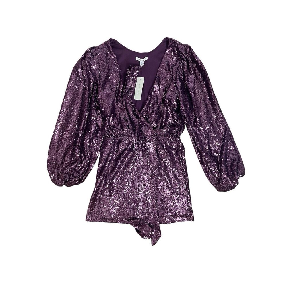 Mi Ami Purple Sequin Mini Dress Small Long Sleeve V Neck NWT Party